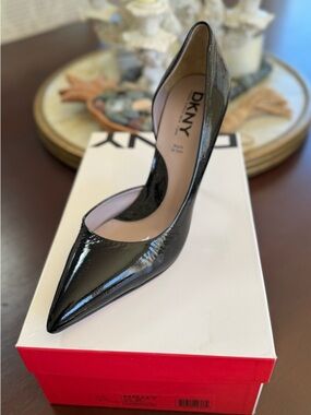DKNY Black Patent Pointed-Toe Stiletto Pump